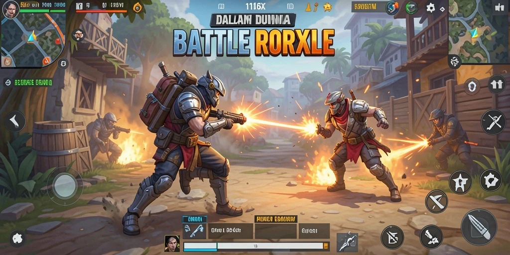 Screenshot menunjukkan intensitas pertarungan dalam gameplay Battle Royale.