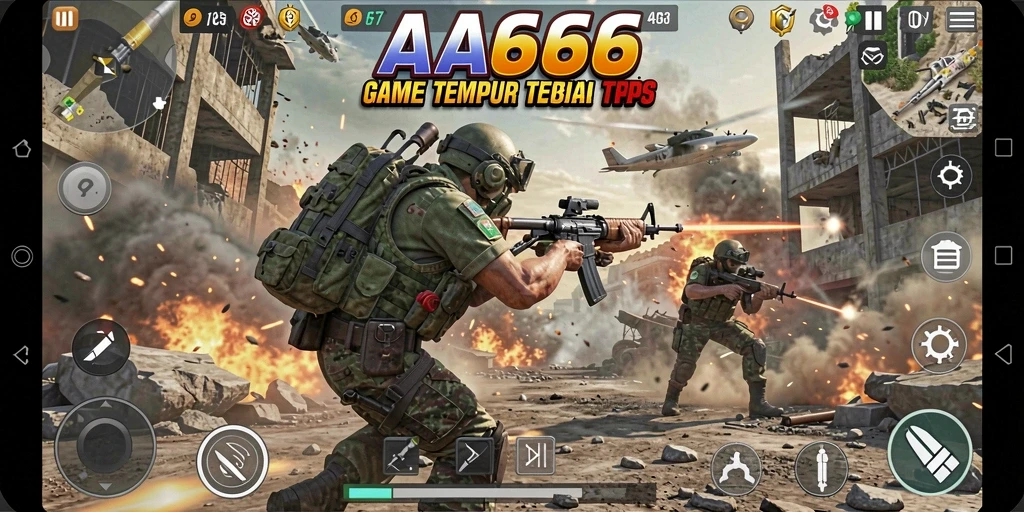 Screenshot utama AA666 menampilkan pertempuran seru dalam mode TPS.