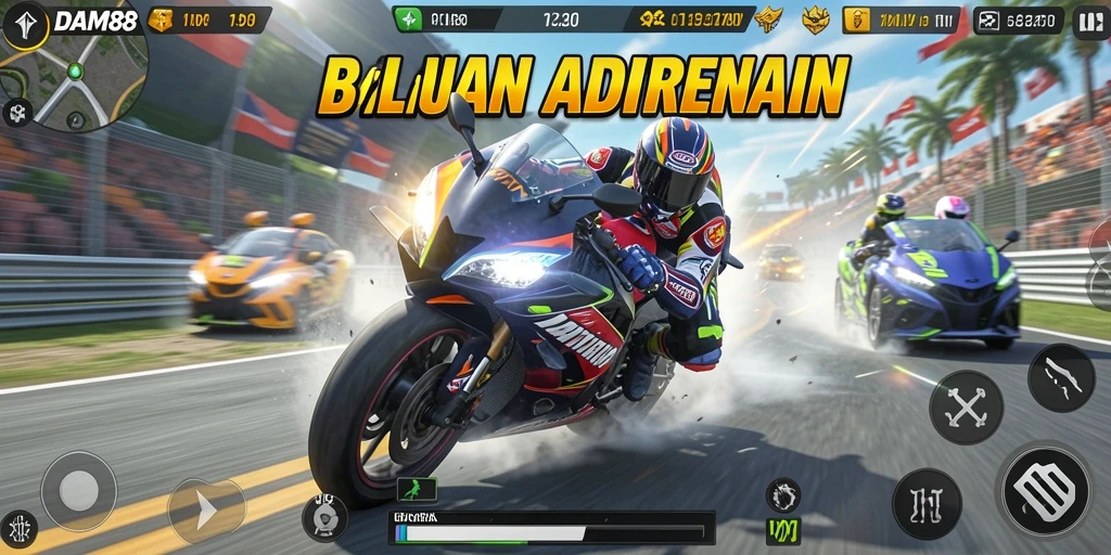 Tampilan gameplay balapan motor yang seru di DAM88.