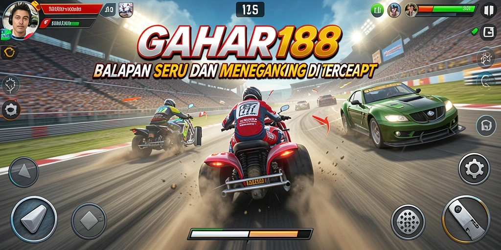 Screenshot menampilkan aksi balapan mendebarkan di GAHAR188.