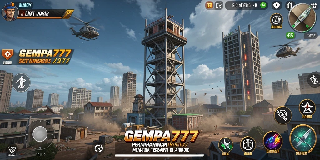 Screenshot menunjukkan gameplay seru GEMPA777 dalam Tower Defense.