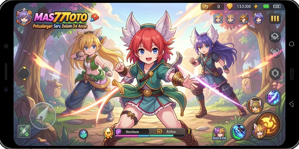 Tampilan gameplay seru di dunia anime yang colorful.