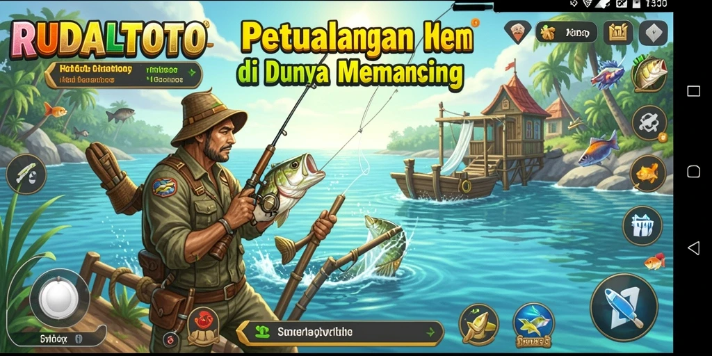 Screenshot gameplay RUDALTOTO menampilkan aksi memancing yang seru.