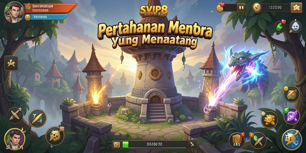Tampilan gameplay intens dari SVIP8 dengan aksi menara pertahanan.
