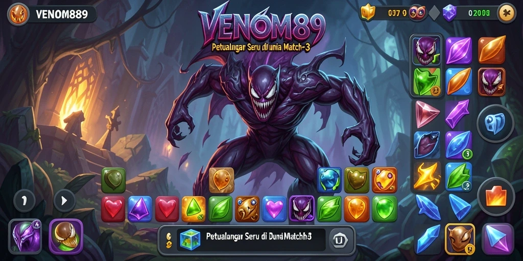 Tangkapan layar dari gameplay seru VENOM889 di dunia Match-3.