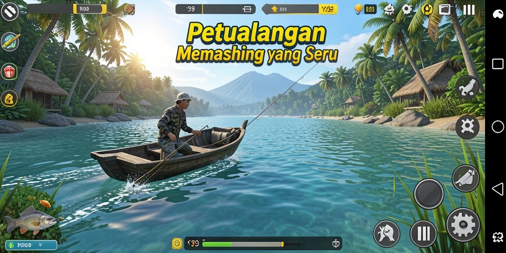 Gameplay Y89 menampilkan berbagai momen seru saat memancing.